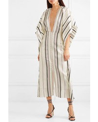 Roland Mouret Adamson Lace Up Striped Canvas And Stretch Crepe Midi Dress
