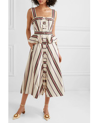 Anna Mason Olivia Striped Cotton Blend Twill Peplum Dress