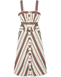 Anna Mason Olivia Striped Cotton Blend Twill Peplum Dress
