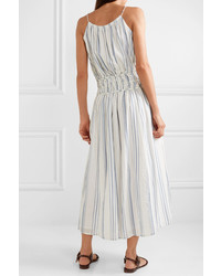 Frame Shirred Striped Cotton Voile Midi Dress