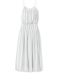 Frame Shirred Striped Cotton Voile Midi Dress