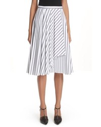 White Vertical Striped Midi Skirt