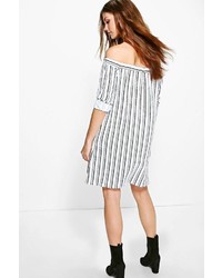 Boohoo Tall Lexie Striped Off The Shoulder Dress