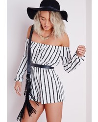 White Vertical Striped Playsuit