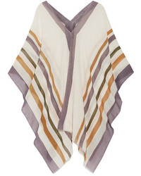Eres Striped Cotton And Cashmere Blend Gauze Poncho Off White
