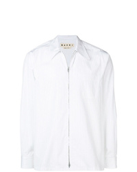 White Vertical Striped Shirt Jacket