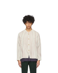 Homme Plissé Issey Miyake Off White And Red Striped Tailored Line Jacket