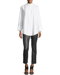 Joseph Lenno Button Front Cotton Shirt W Selvedge Stripe