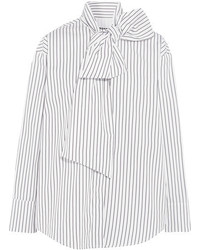 MSGM Pussy Bow Striped Cotton Poplin Shirt White