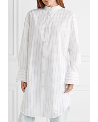 Acne Studios Diede Pinstriped Cotton Jacquard Shirt Dress White
