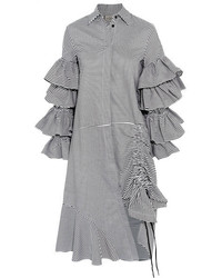 Preen by Thornton Bregazzi Shona Ruffled Striped Cotton Shirt Dress White