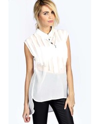 Boohoo Kylie Pleat Front Sheer Collared Blouse