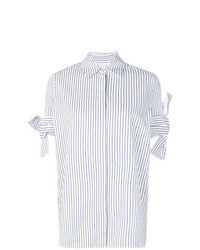 White Vertical Striped Short Sleeve Button Down Shirt