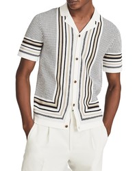 Reiss Appleton Stripe Short Sleeve Knit Button Up Shirt