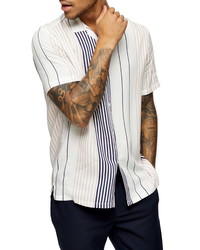 Topman Block Stripe Short Sleeve Button Up Camp Shirt