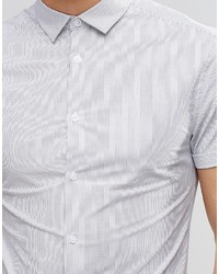 Asos Brand Skinny Shirt In Fine Stripe With Short Sleeves