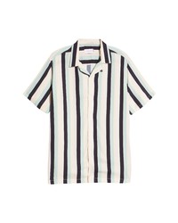 Topman Revere Stripe Short Sleeve Button Up Shirt In Mid Green At Nordstrom