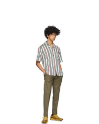 Acne Studios White And Burgundy Striped Short Sleeve Shirt