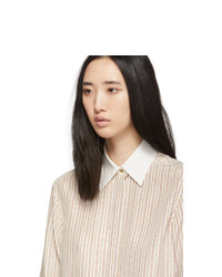 Chloé White And Brown Chain Stripe Silk Boyish Shirt