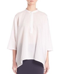 White Vertical Striped Silk Shirt