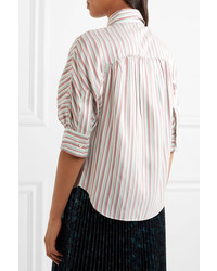 Prada Pussy Bow Striped Silk Shirt Off White