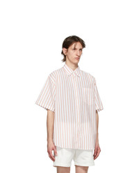 Schnaydermans White And Orange Silk Striped Short Sleeve Shirt