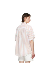 Schnaydermans White And Orange Silk Striped Short Sleeve Shirt