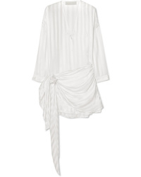 Michelle Mason Wrap Effect Striped Silk Satin Jacquard Mini Dress
