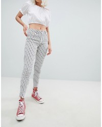 White Vertical Striped Skinny Jeans