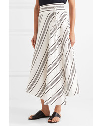 Apiece Apart Rosehip Asymmetric Striped Linen And Silk Blend Wrap Midi Skirt White