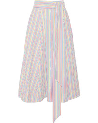 Lisa Marie Fernandez Striped Seersucker Midi Skirt White
