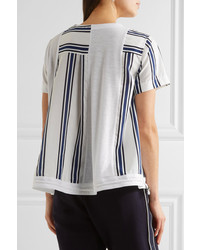 Sacai Striped Linen Blend And Slub Jersey T Shirt White