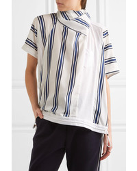 Sacai Striped Linen Blend And Slub Jersey T Shirt White