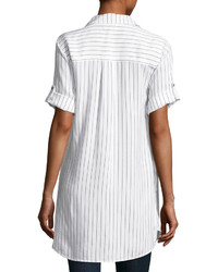 Neiman Marcus Short Sleeve Pinstripe Tunic White