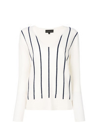 White Vertical Striped V-neck Sweater