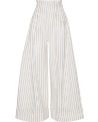 Jacquemus Striped Cotton And Linen Blend Wide Leg Pants Off White