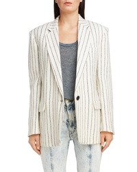 White Vertical Striped Wool Blazer