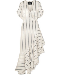 White Vertical Striped Wrap Dress