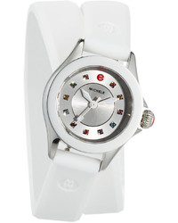Michele 27mm Cape Mini Topaz Watch W Double Wrap Silicone Strap White