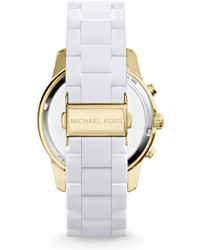 Michael Kors Michl Kors Mercer Golden Stainless Steel White Silicone Chronograph Watch