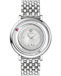 Versace Venus Round Bracelet Watch W Floating Red Topaz Silver