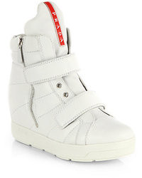 Prada Quilted Leather Wedge Sneakers