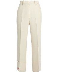 Gucci Embroidered Detail Wide Leg Wool Blend Trousers