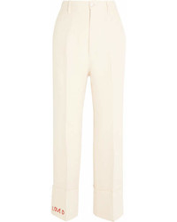 Gucci Embroidered Wool And Silk Blend Flared Pants Cream