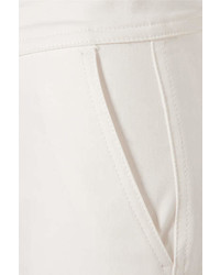 Moncler Grosgrain Trimmed Cotton Blend Gabardine Wide Leg Pants White