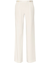 Halston Heritage Faux Leather Trimmed Stretch Woven Wide Leg Pants