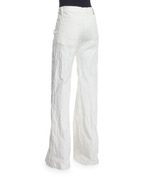 See by Chloe High Rise Distressed Wide Leg Trousers Off White
