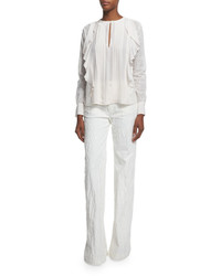 See by Chloe High Rise Distressed Wide Leg Trousers Off White