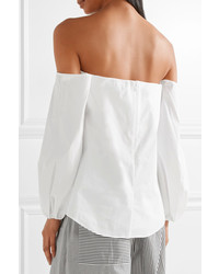 Theory Laureema Off The Shoulder Cotton Blend Poplin Top White