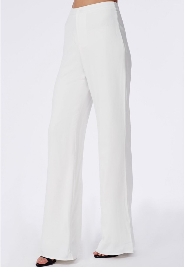 Missguided Megane White High Waisted Palazzo Trousers, $60 | Missguided ...